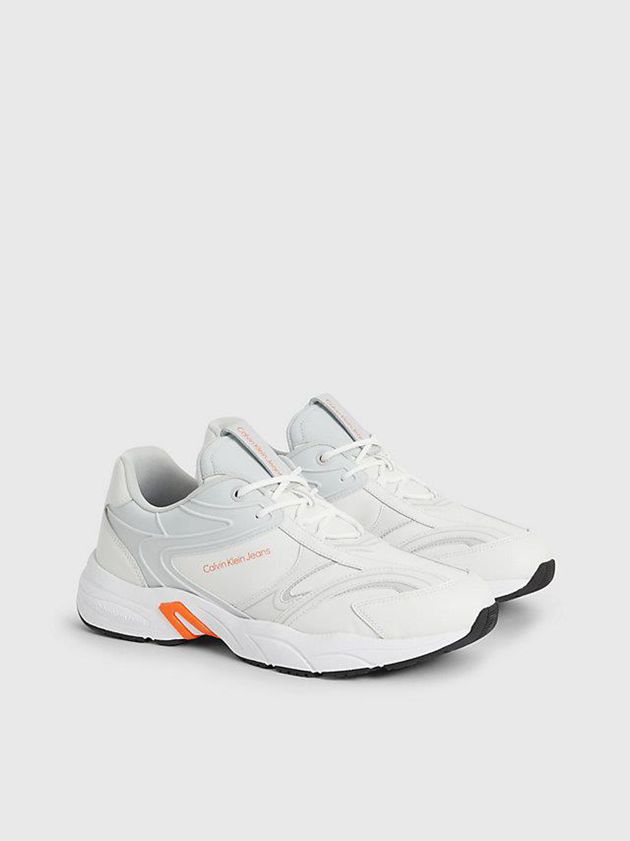 White Calvin Klein Leather Men Sneakers | TFQW-34106