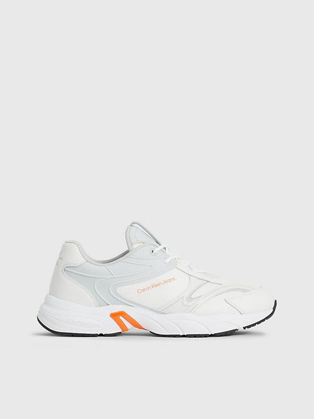White Calvin Klein Leather Men Sneakers | TFQW-34106