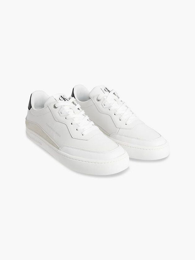 White Calvin Klein Leather Men Sneakers | QBKG-73805