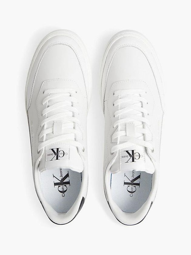 White Calvin Klein Leather Men Sneakers | QBKG-73805