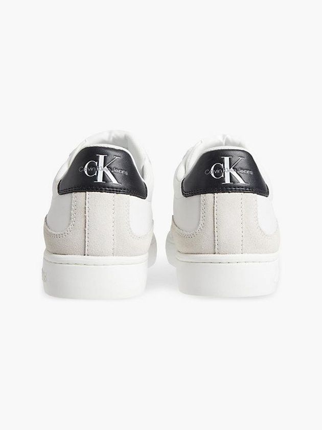 White Calvin Klein Leather Men Sneakers | QBKG-73805