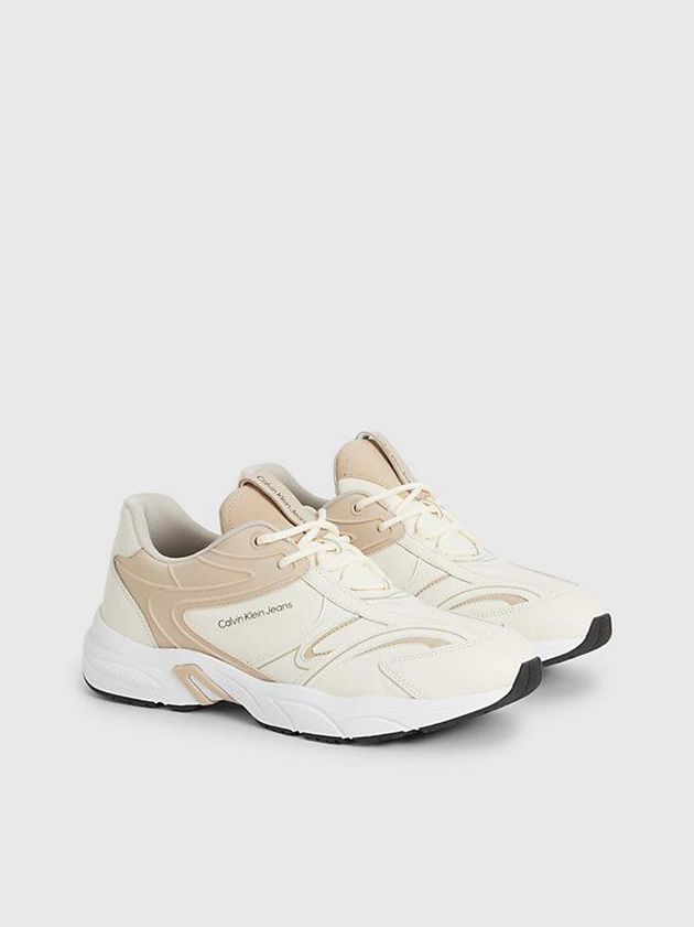 White Calvin Klein Leather Men Sneakers | WCQU-89250