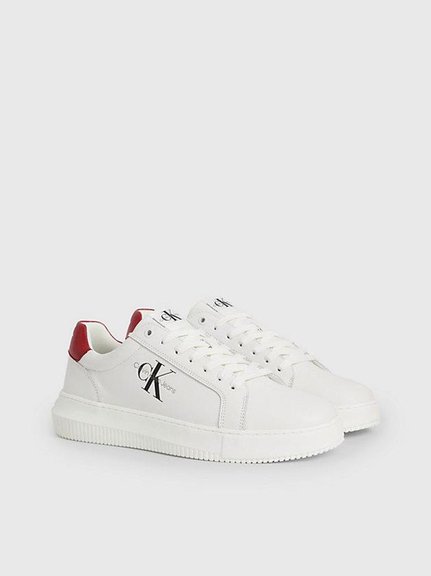 White Calvin Klein Leather Men Sneakers | OAQD-98617