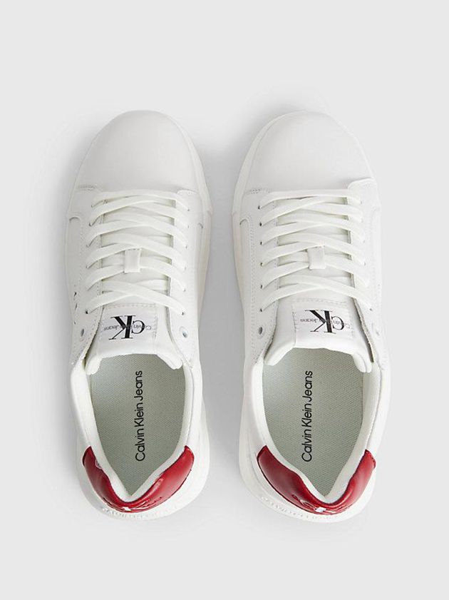 White Calvin Klein Leather Men Sneakers | OAQD-98617