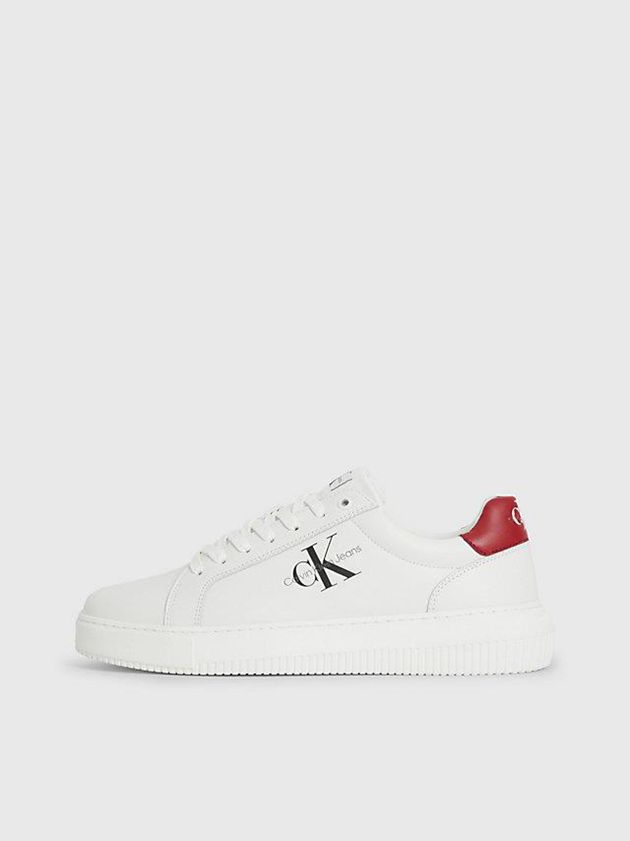 White Calvin Klein Leather Men Sneakers | OAQD-98617