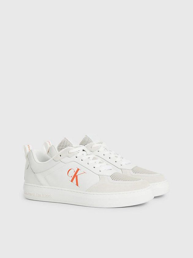 White Calvin Klein Leather Men Sneakers | KEWX-19058
