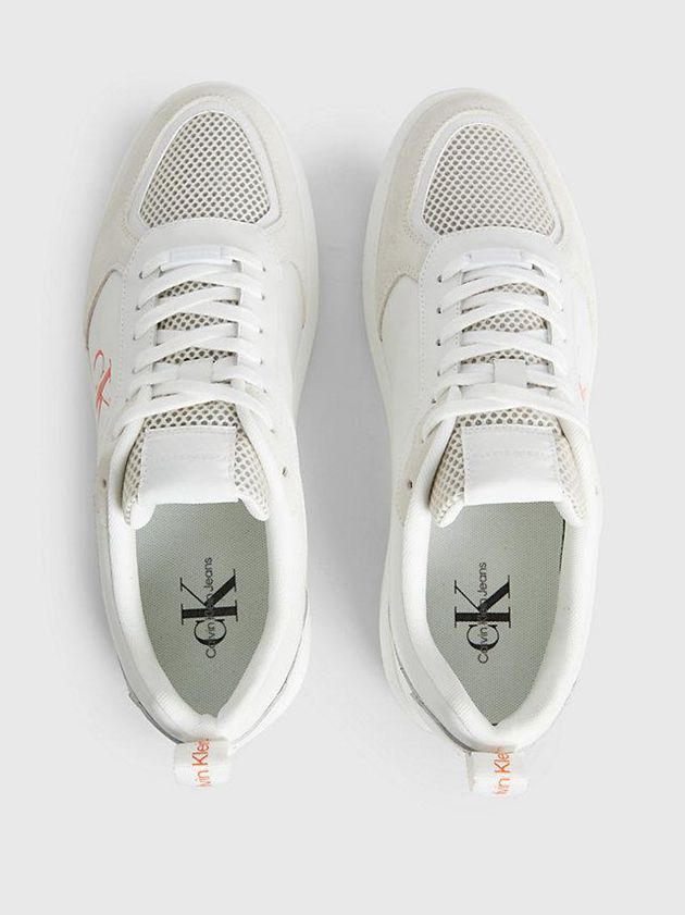 White Calvin Klein Leather Men Sneakers | KEWX-19058
