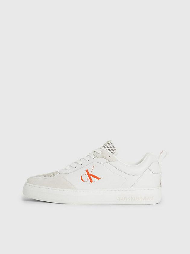 White Calvin Klein Leather Men Sneakers | KEWX-19058