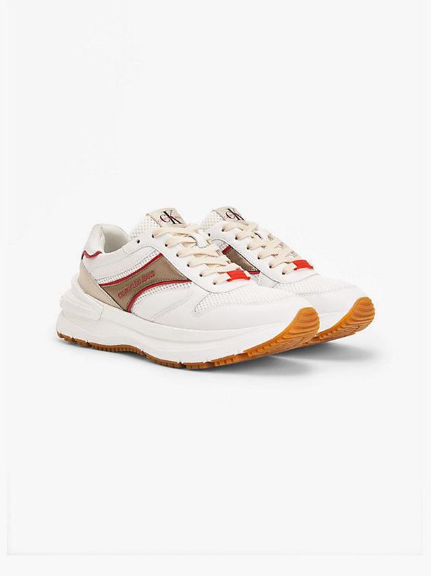 White Calvin Klein Leather Men Sneakers | EHOY-32197