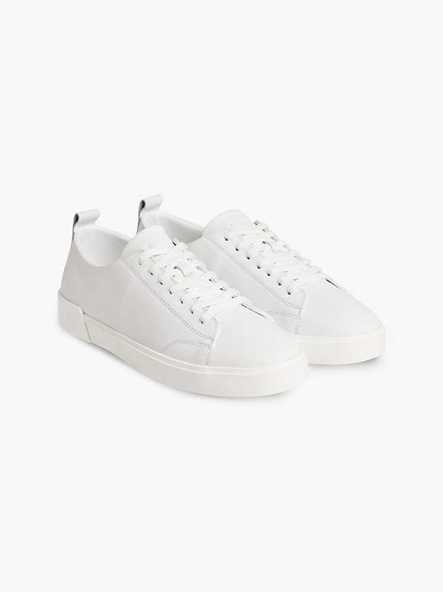 White Calvin Klein Leather Men Sneakers | VEBP-34758