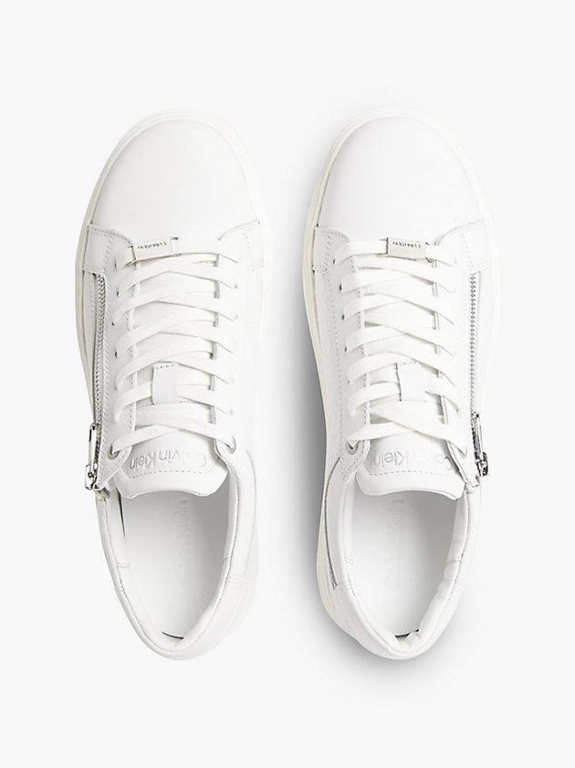 White Calvin Klein Leather Men Sneakers | LBTE-91028