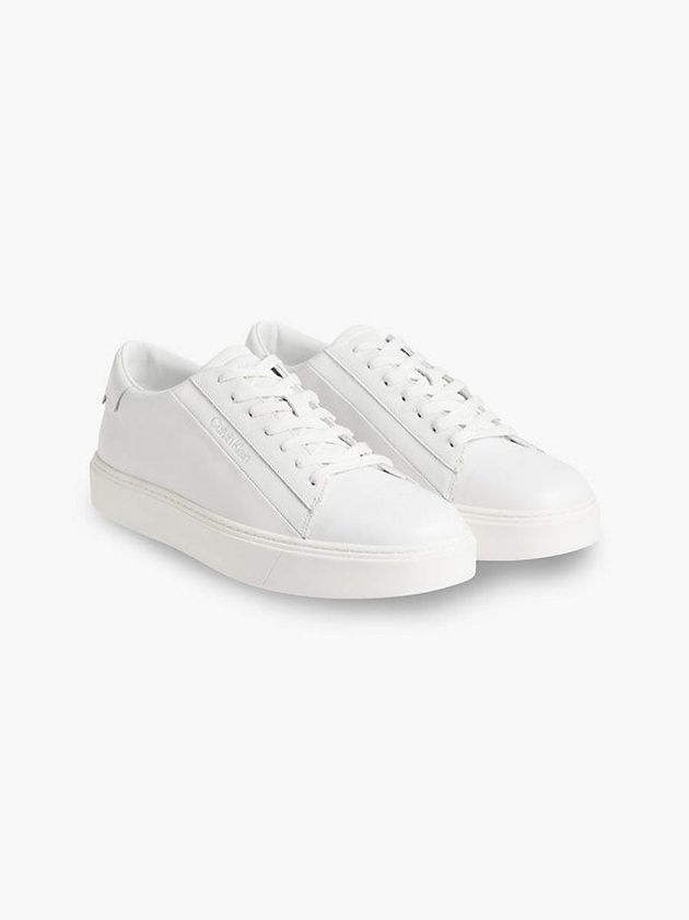 White Calvin Klein Leather Men Sneakers | TQOP-61943