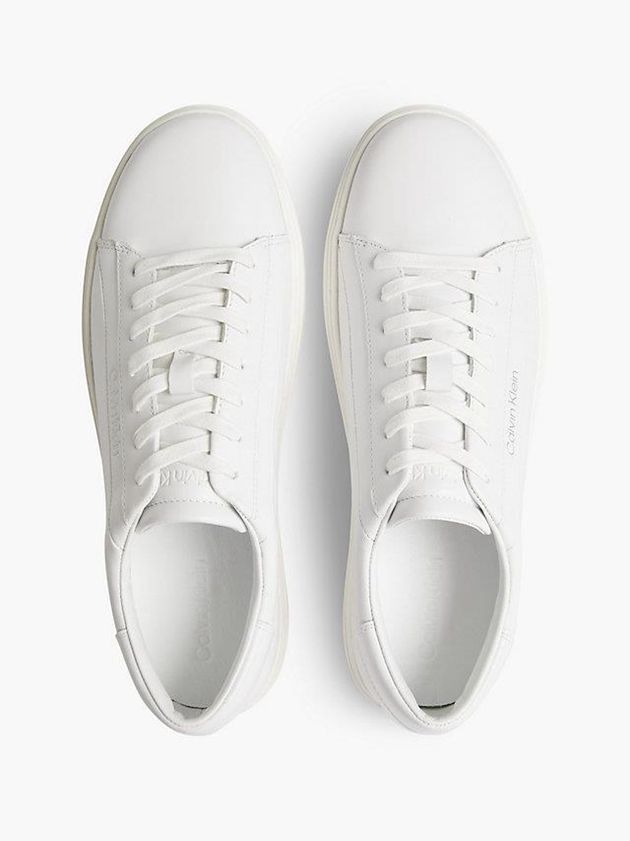 White Calvin Klein Leather Men Sneakers | TQOP-61943