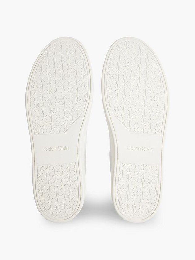 White Calvin Klein Leather Men Sneakers | TQOP-61943