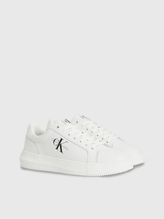 White Calvin Klein Leather Men Sneakers | DAWL-69280