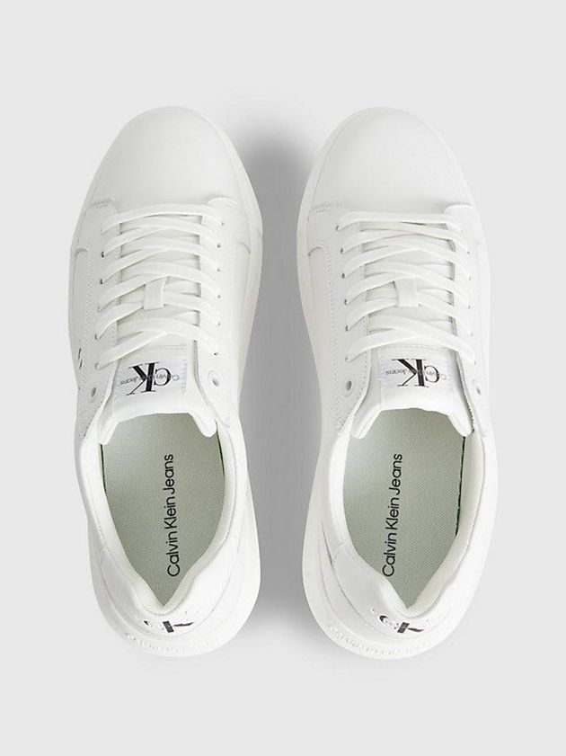 White Calvin Klein Leather Men Sneakers | DAWL-69280