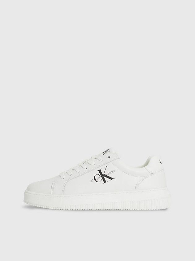 White Calvin Klein Leather Men Sneakers | DAWL-69280