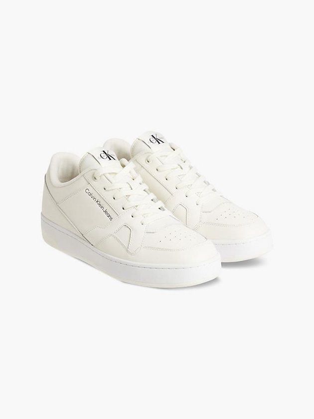 White Calvin Klein Leather Men Sneakers | EOXT-42918