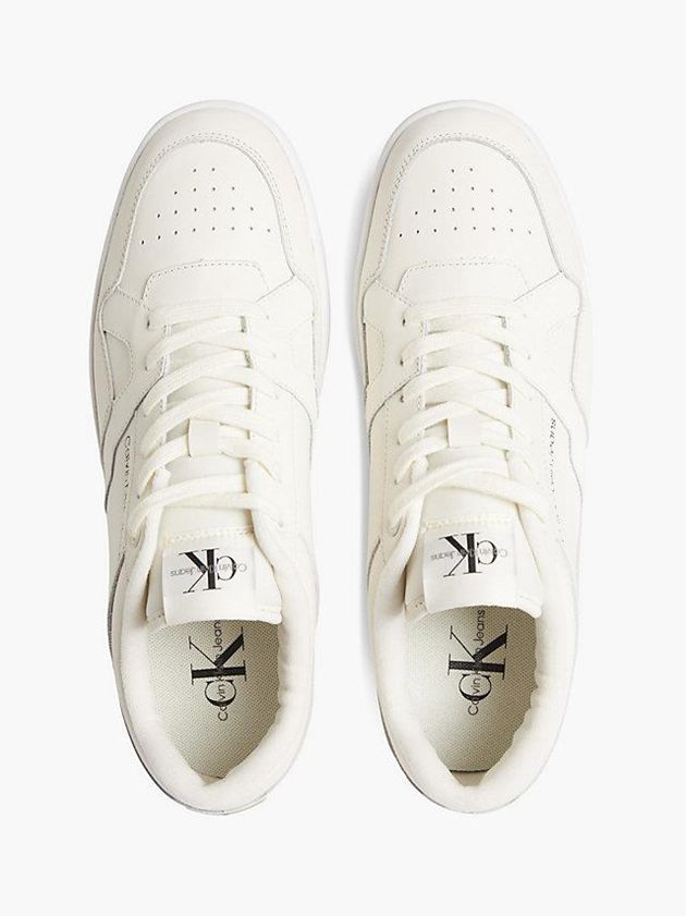 White Calvin Klein Leather Men Sneakers | EOXT-42918