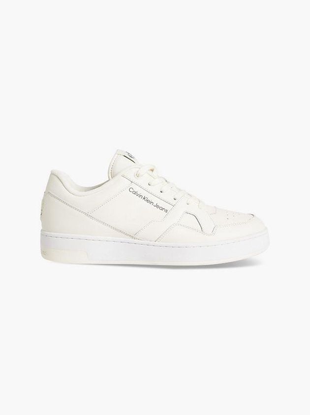 White Calvin Klein Leather Men Sneakers | EOXT-42918