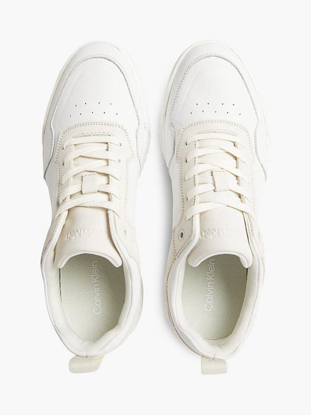 White Calvin Klein Leather Men Sneakers | EWPD-31890