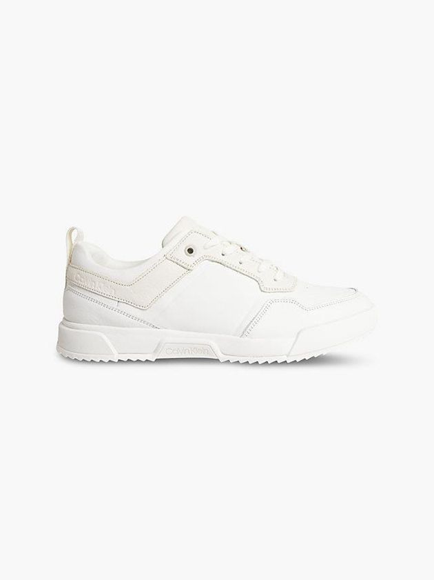 White Calvin Klein Leather Men Sneakers | EWPD-31890