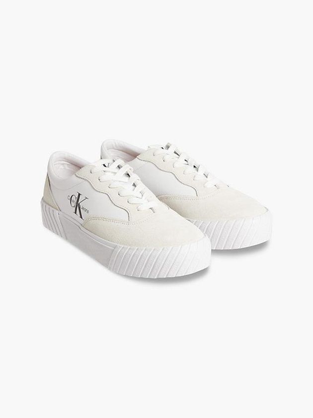 White Calvin Klein Leather Men Sneakers | CIRE-72495