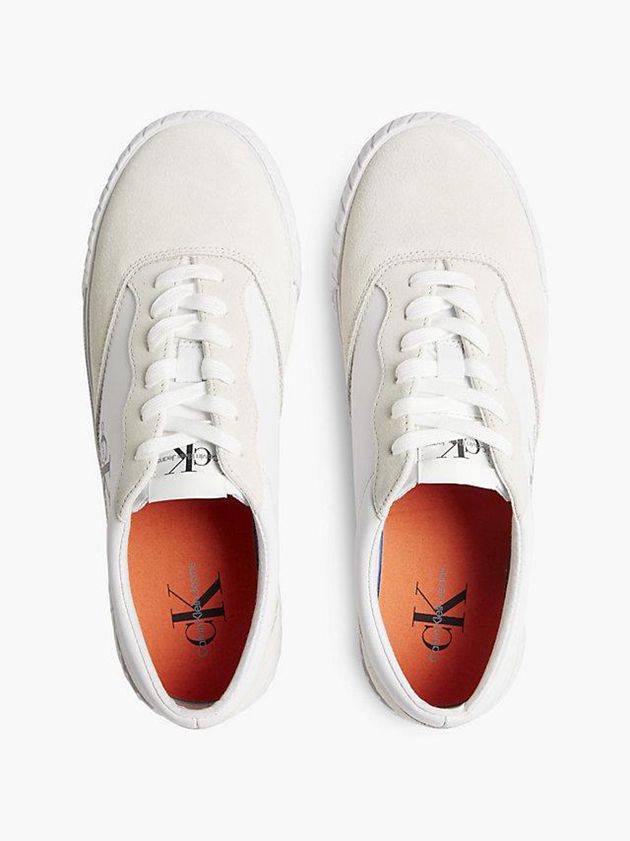White Calvin Klein Leather Men Sneakers | CIRE-72495