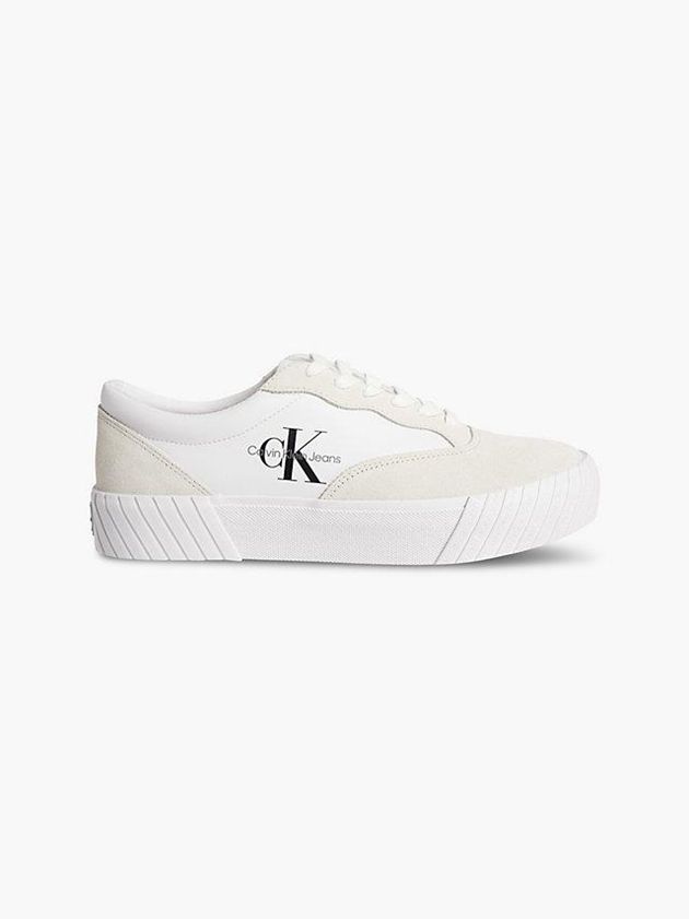 White Calvin Klein Leather Men Sneakers | CIRE-72495