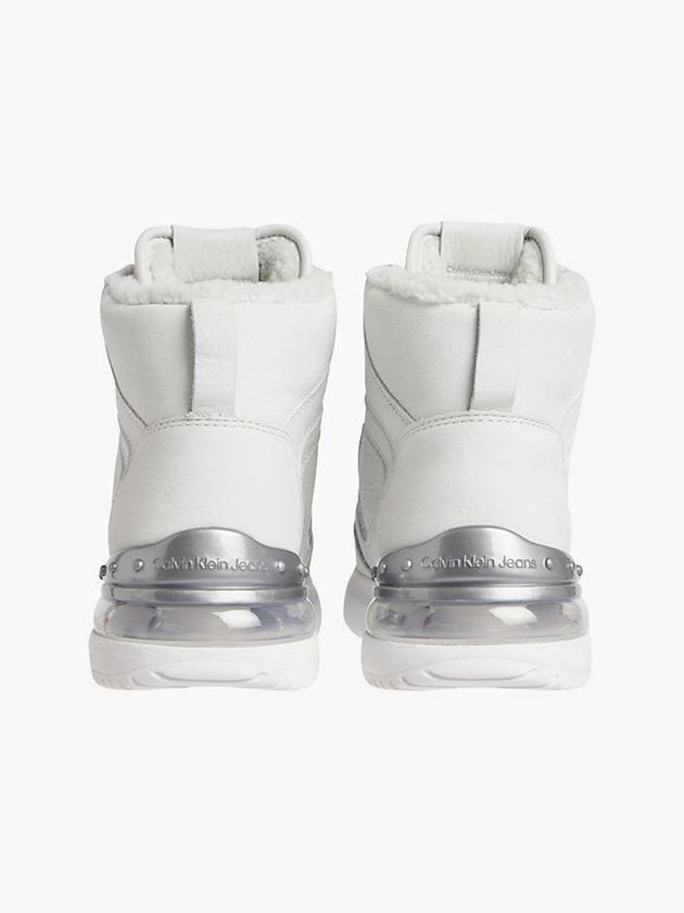White Calvin Klein Leather Platform High-Top Women Sneakers | PQSL-07231