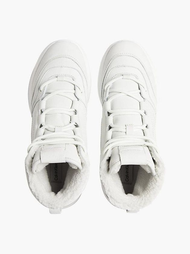 White Calvin Klein Leather Platform High-Top Women Sneakers | PQSL-07231