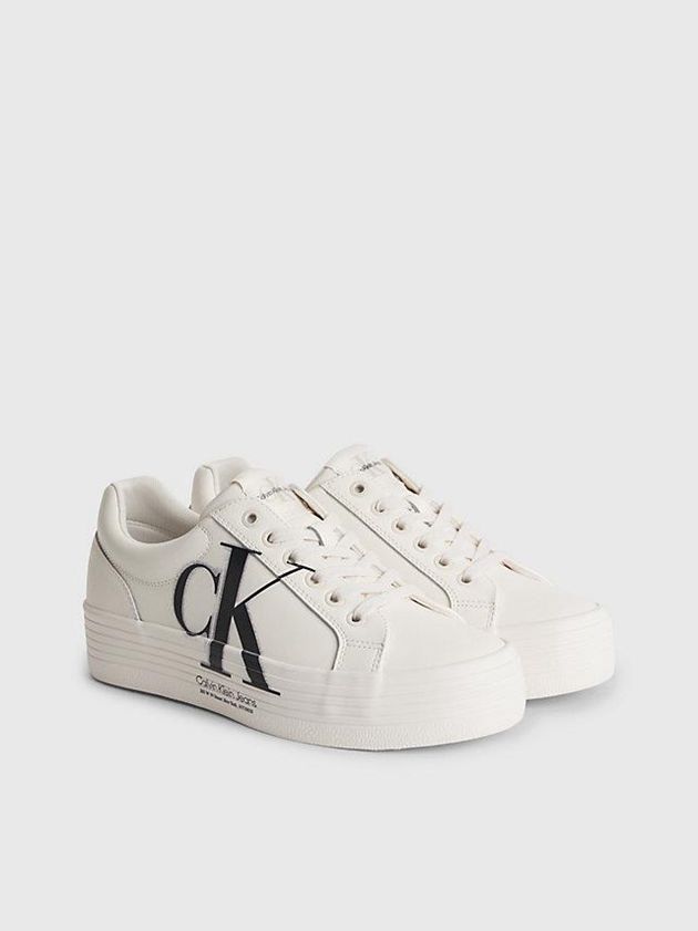White Calvin Klein Leather Platform Women Sneakers | YGSP-24398