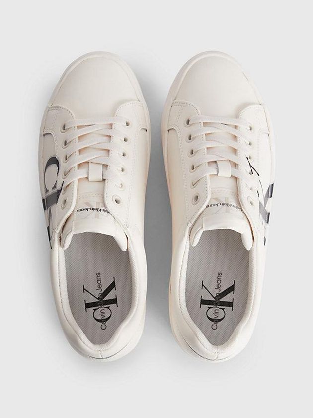 White Calvin Klein Leather Platform Women Sneakers | YGSP-24398