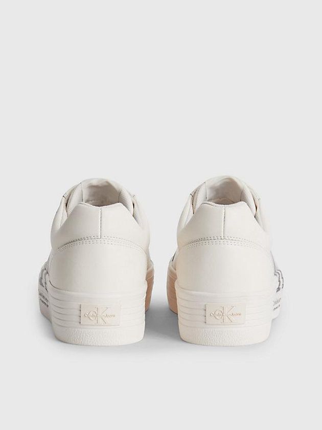 White Calvin Klein Leather Platform Women Sneakers | YGSP-24398