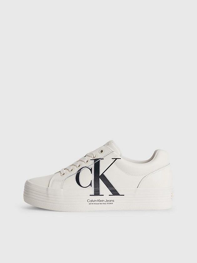 White Calvin Klein Leather Platform Women Sneakers | YGSP-24398