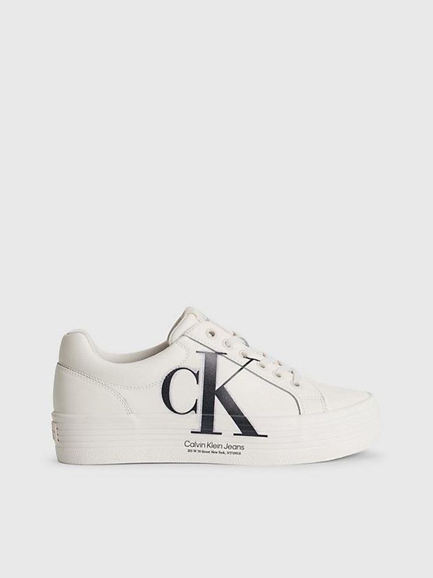 White Calvin Klein Leather Platform Women Sneakers | YGSP-24398