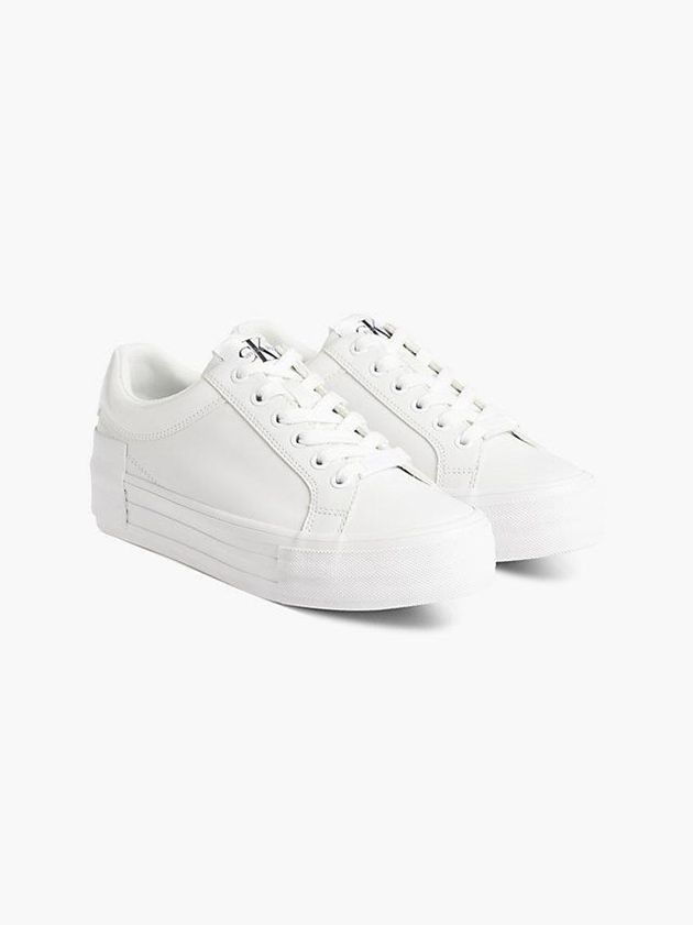 White Calvin Klein Leather Platform Women Sneakers | GBYT-76390