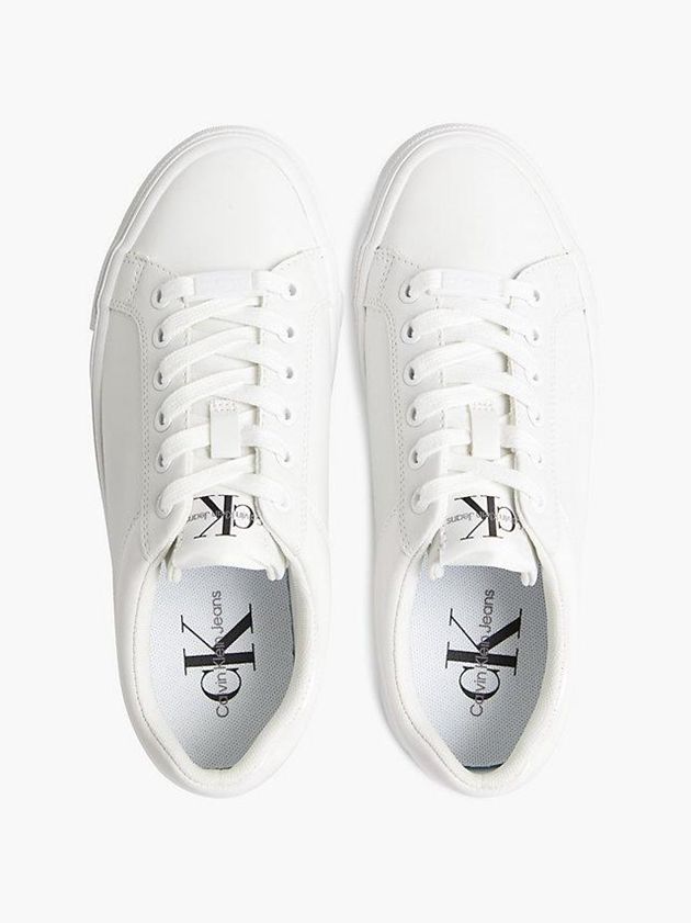 White Calvin Klein Leather Platform Women Sneakers | GBYT-76390