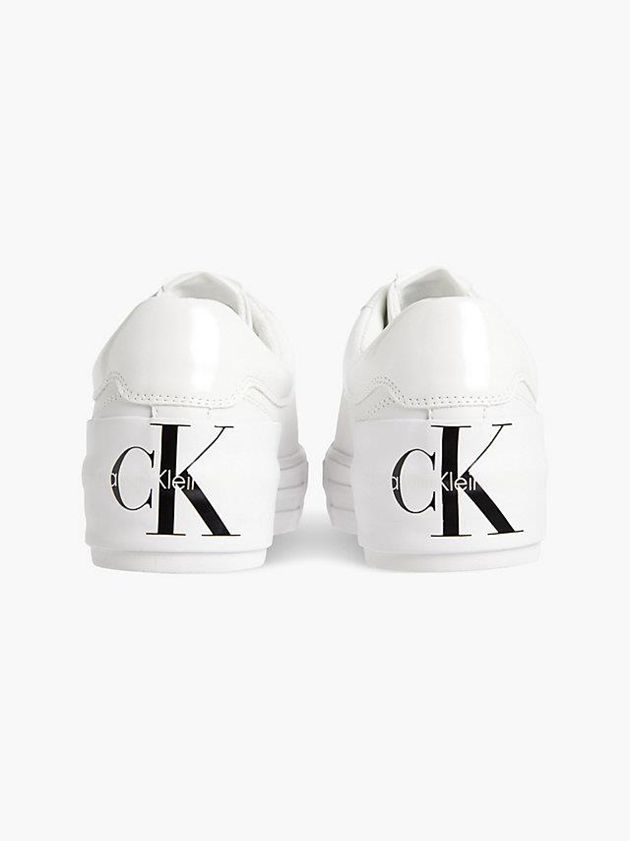 White Calvin Klein Leather Platform Women Sneakers | GBYT-76390