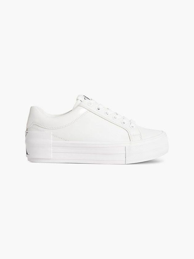 White Calvin Klein Leather Platform Women Sneakers | GBYT-76390