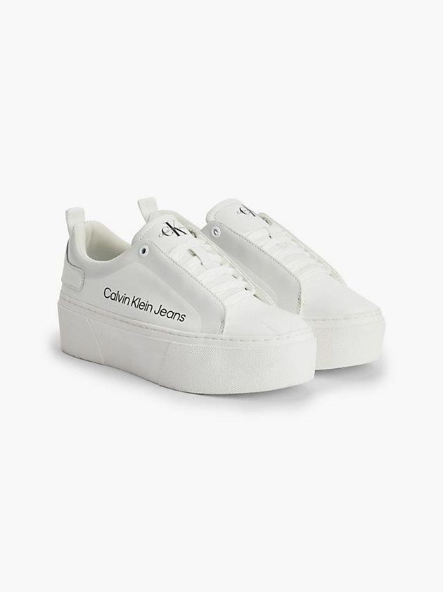 White Calvin Klein Leather Platform Women Sneakers | AWHD-42791