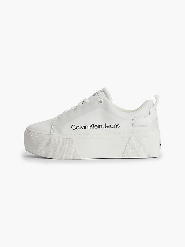 White Calvin Klein Leather Platform Women Sneakers | AWHD-42791
