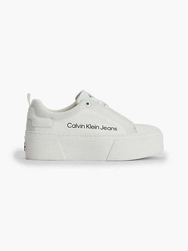 White Calvin Klein Leather Platform Women Sneakers | AWHD-42791