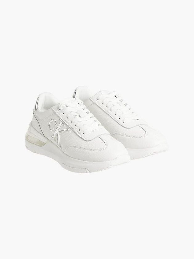 White Calvin Klein Leather Platform Women Sneakers | OYWJ-34065