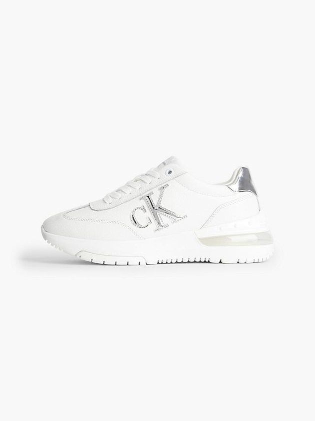White Calvin Klein Leather Platform Women Sneakers | OYWJ-34065