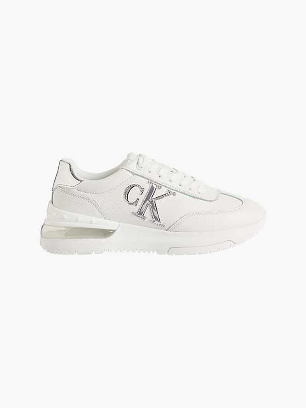 White Calvin Klein Leather Platform Women Sneakers | OYWJ-34065