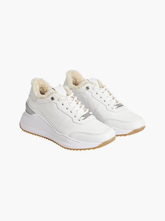 White Calvin Klein Leather Wedge Women Sneakers | PZKQ-81072