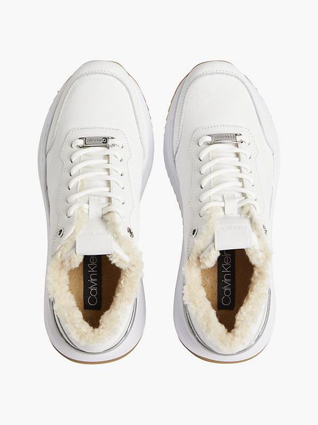 White Calvin Klein Leather Wedge Women Sneakers | PZKQ-81072
