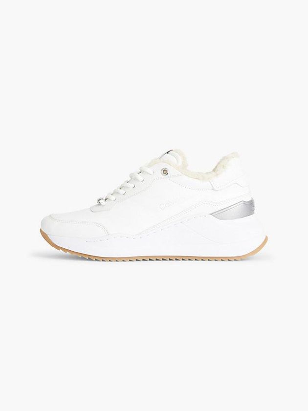 White Calvin Klein Leather Wedge Women Sneakers | PZKQ-81072