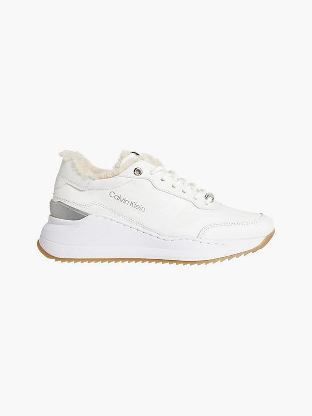 White Calvin Klein Leather Wedge Women Sneakers | PZKQ-81072